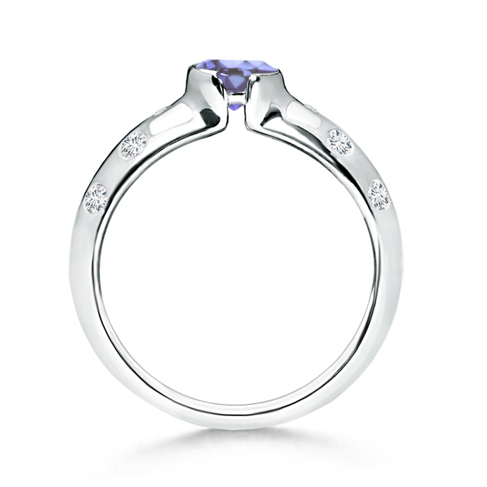 5mm AA Semi Bezel Dome Tanzanite Ring with Diamond Accents in White Gold side-1