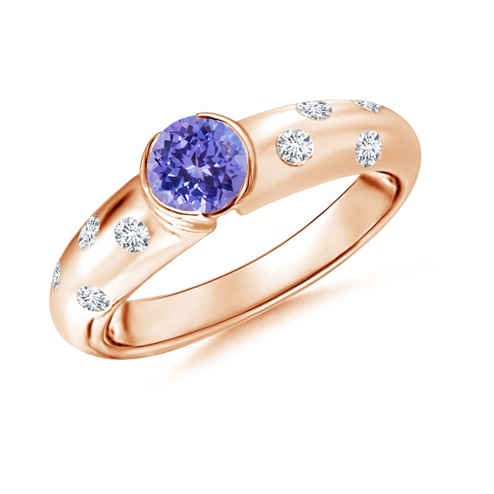 5mm AAA Semi Bezel Dome Tanzanite Ring with Diamond Accents in Rose Gold 