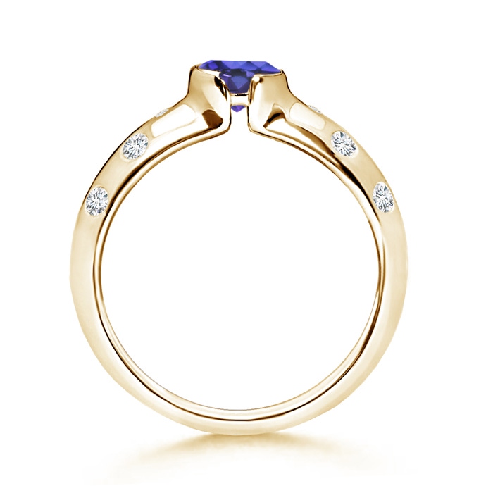 5mm AAA Semi Bezel Dome Tanzanite Ring with Diamond Accents in Yellow Gold side-1