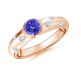 5mm AAAA Semi Bezel Dome Tanzanite Ring with Diamond Accents in Rose Gold