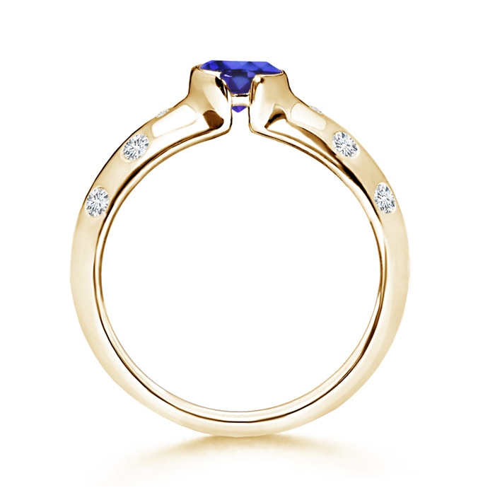 5mm AAAA Semi Bezel Dome Tanzanite Ring with Diamond Accents in Yellow Gold Side-1