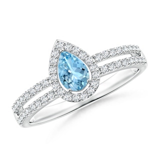 6x4mm AAAA Pear Aquamarine and Diamond Halo Split Shank Ring in White Gold