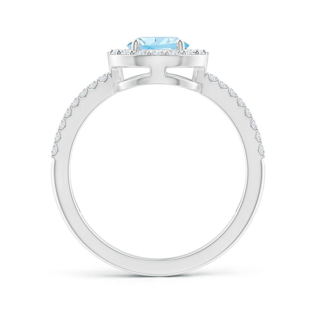 8x6mm AAA Pear Aquamarine and Diamond Halo Split Shank Ring in White Gold Side-1