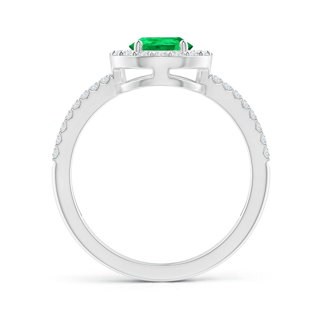 8x6mm AAA Pear Emerald and Diamond Halo Split Shank Ring in White Gold Side-1