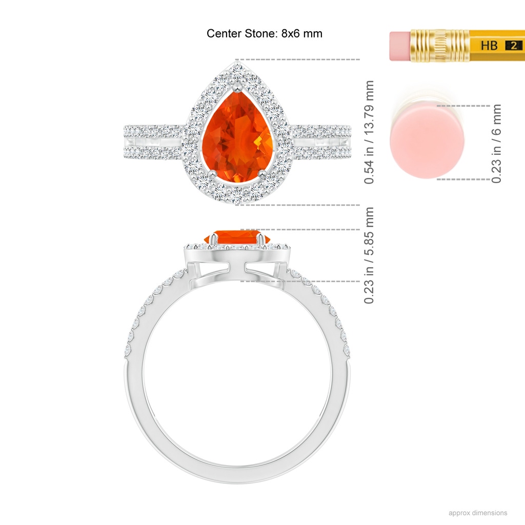 8x6mm AAA Pear Fire Opal and Diamond Halo Split Shank Ring in White Gold Ruler