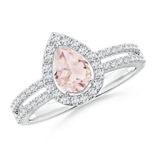 7x5mm A Pear Morganite and Diamond Halo Split Shank Ring in P950 Platinum