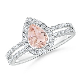 7x5mm AAA Pear Morganite and Diamond Halo Split Shank Ring in White Gold