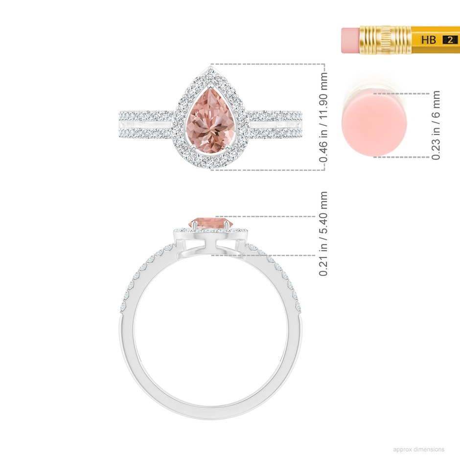7x5mm AAAA Pear Morganite and Diamond Halo Split Shank Ring in White Gold ruler