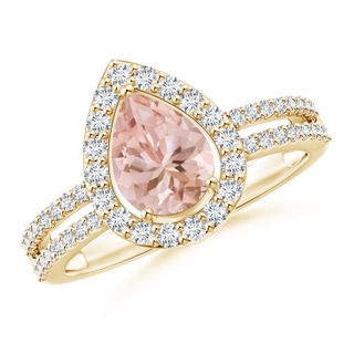 8x6mm AAAA Pear Morganite and Diamond Halo Split Shank Ring in Yellow Gold