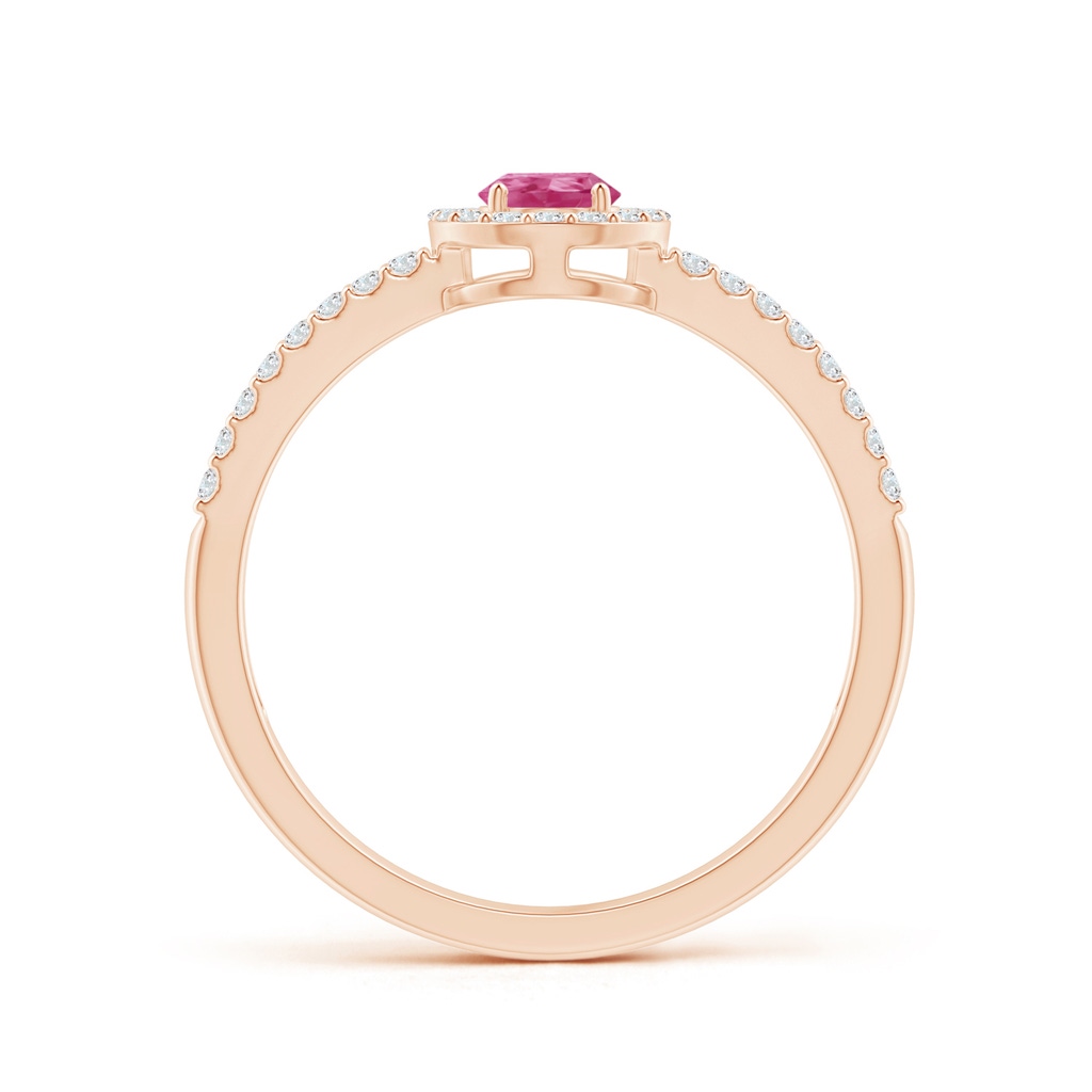 6x4mm AAAA Pear Pink Sapphire and Diamond Halo Split Shank Ring in Rose Gold - side 199
