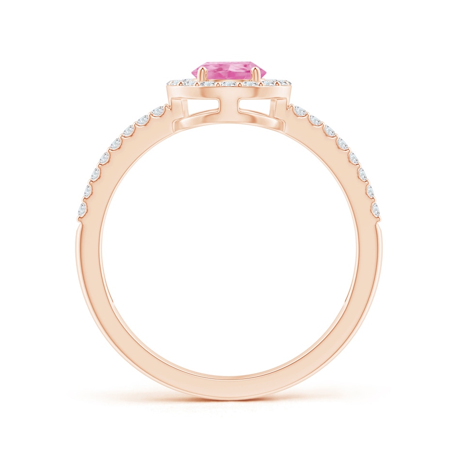 7x5mm A Pear Pink Sapphire and Diamond Halo Split Shank Ring in Rose Gold side 199