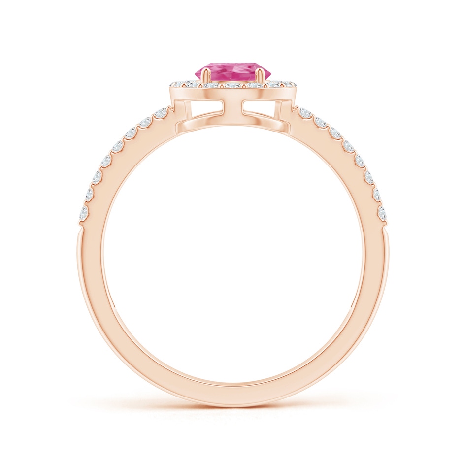 7x5mm AAA Pear Pink Sapphire and Diamond Halo Split Shank Ring in Rose Gold side 199