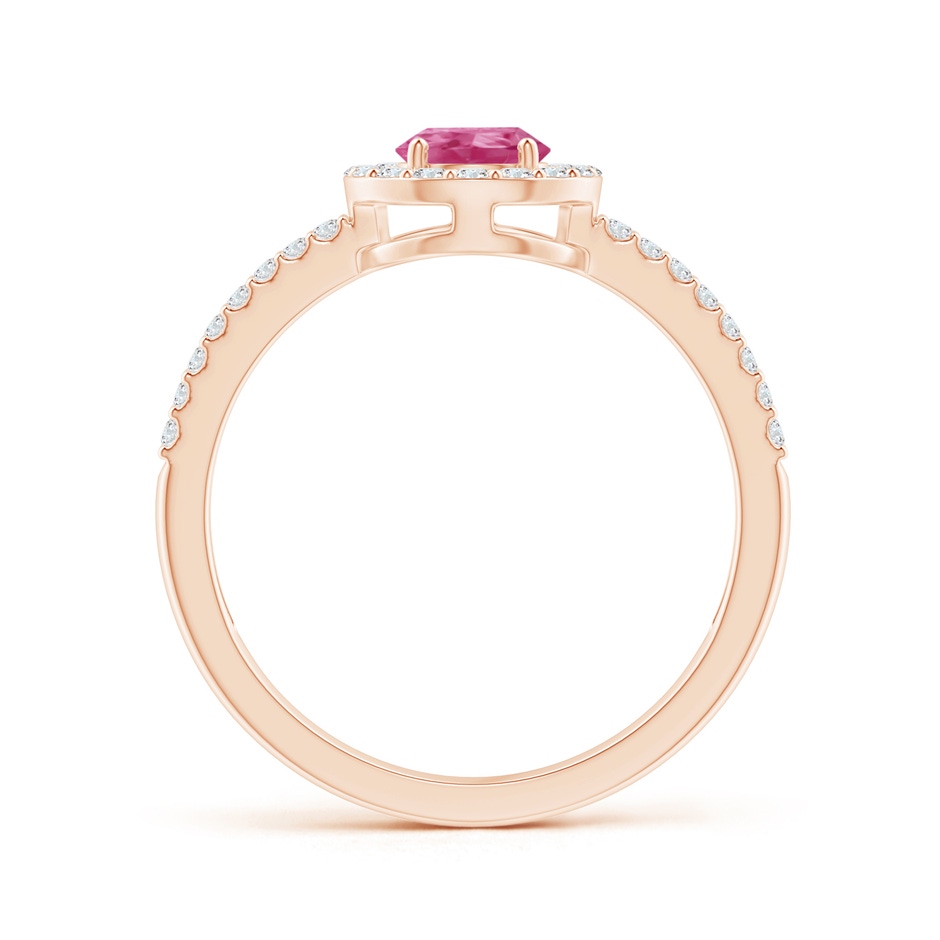 7x5mm AAAA Pear Pink Sapphire and Diamond Halo Split Shank Ring in Rose Gold side 199