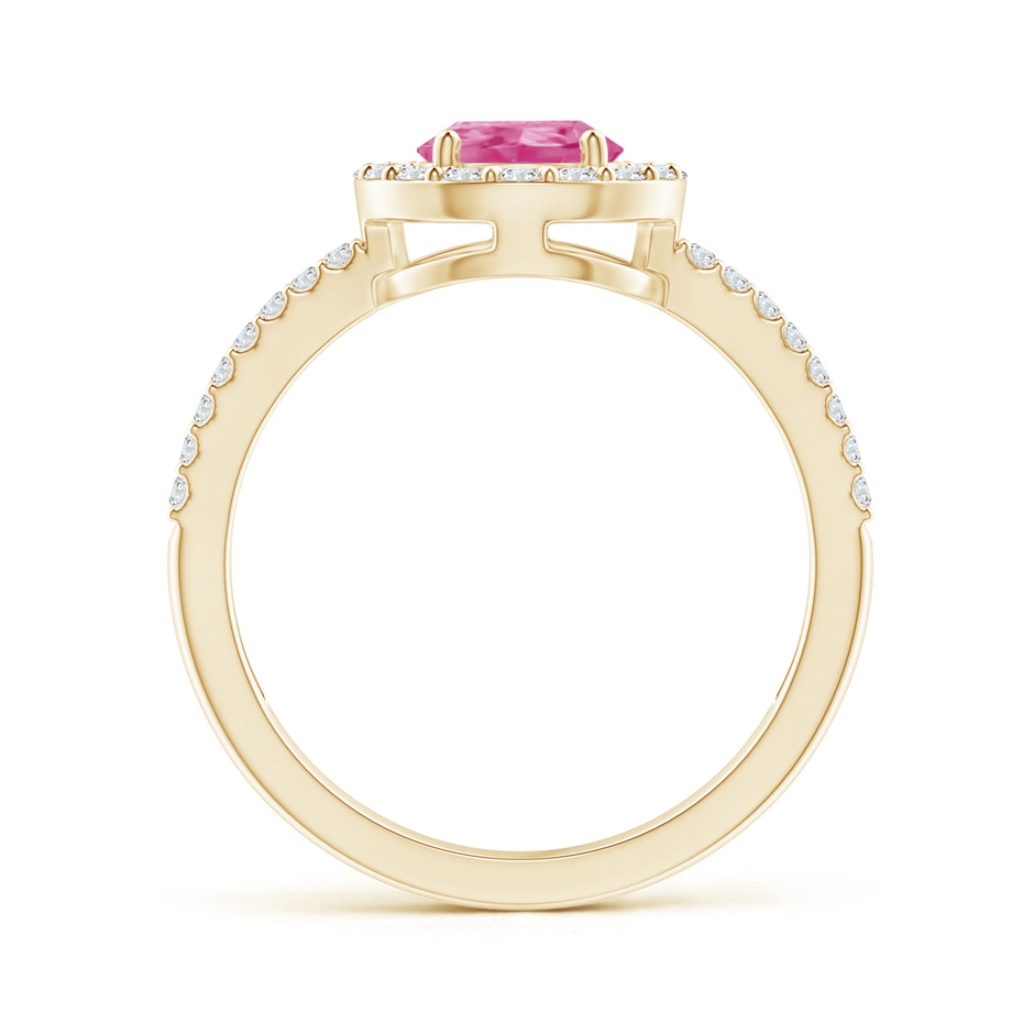 8x6mm AAA Pear Pink Sapphire and Diamond Halo Split Shank Ring in 18K Yellow Gold side 199