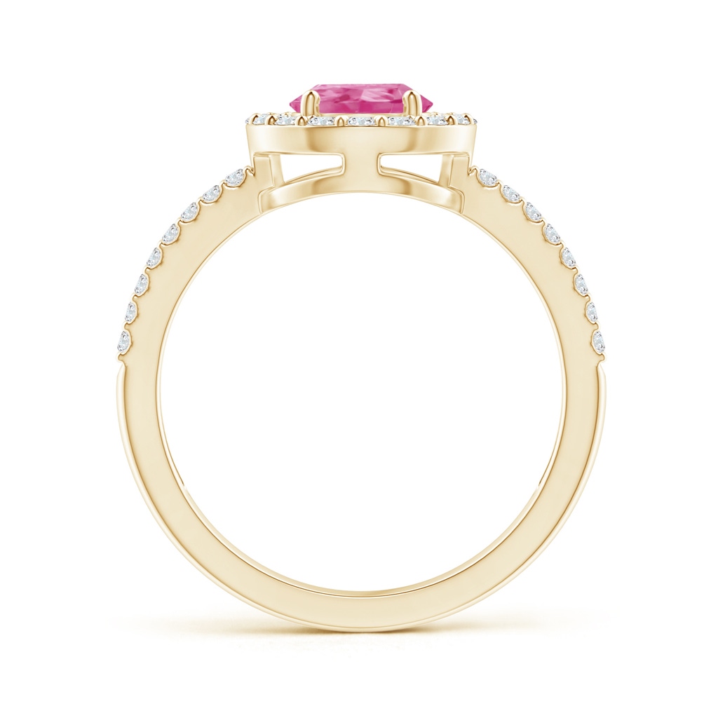 8x6mm AAA Pear Pink Sapphire and Diamond Halo Split Shank Ring in Yellow Gold - side 199