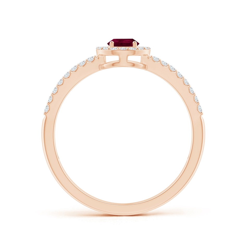 6x4mm A Pear Ruby and Diamond Halo Split Shank Ring in Rose Gold side 199