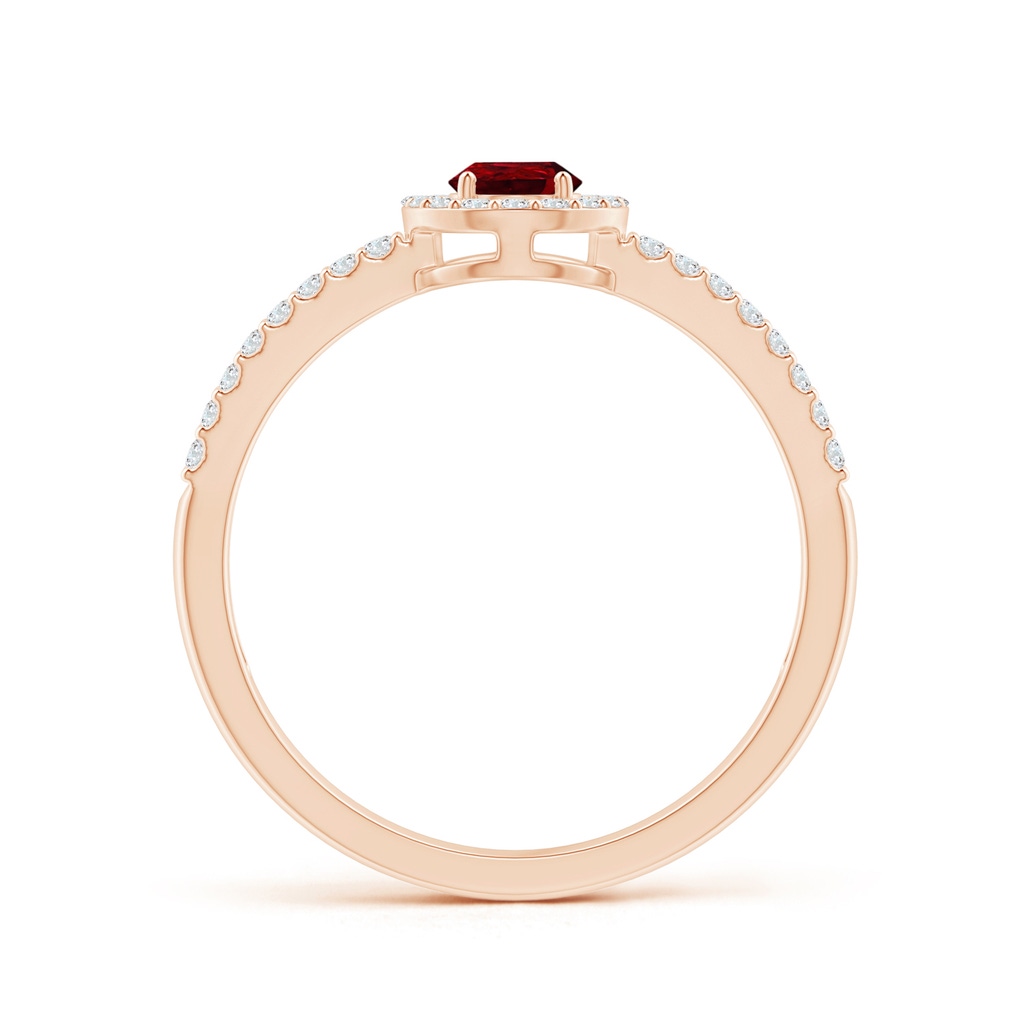 6x4mm AAAA Pear Ruby and Diamond Halo Split Shank Ring in Rose Gold - side 199