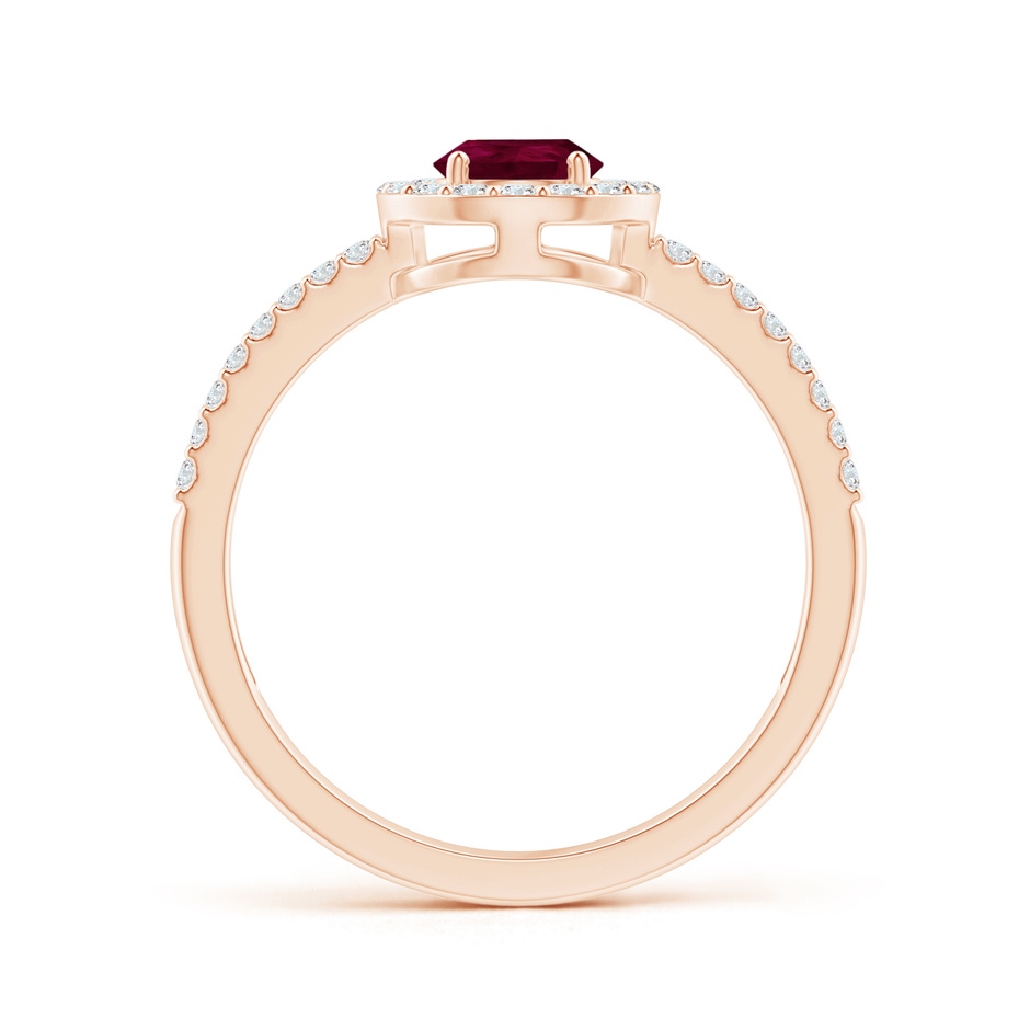 7x5mm A Pear Ruby and Diamond Halo Split Shank Ring in Rose Gold side 199