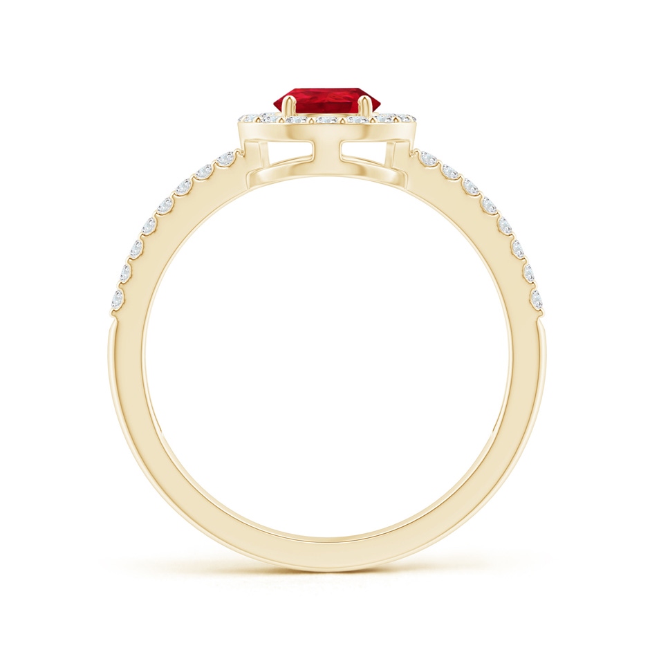 7x5mm AAA Pear Ruby and Diamond Halo Split Shank Ring in Yellow Gold side 199