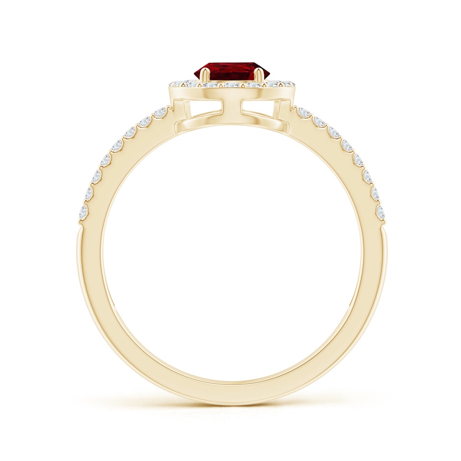7x5mm AAAA Pear Ruby and Diamond Halo Split Shank Ring in Yellow Gold side 199