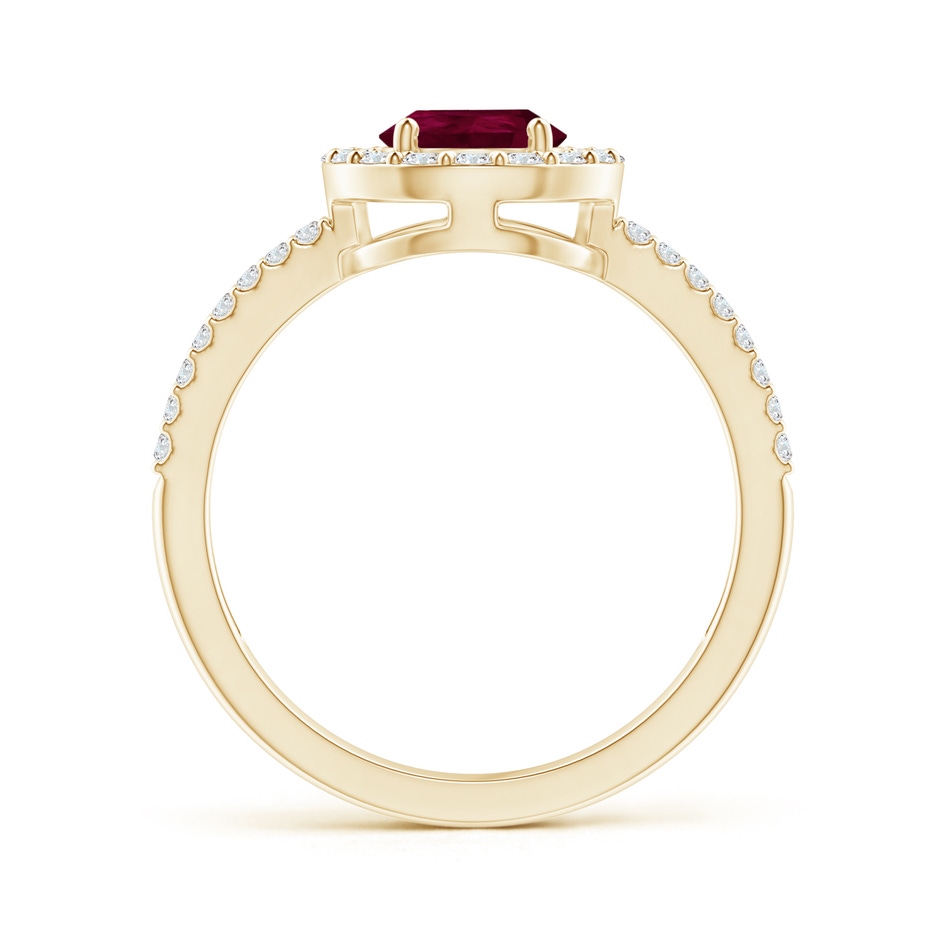 8x6mm A Pear Ruby and Diamond Halo Split Shank Ring in Yellow Gold side 199