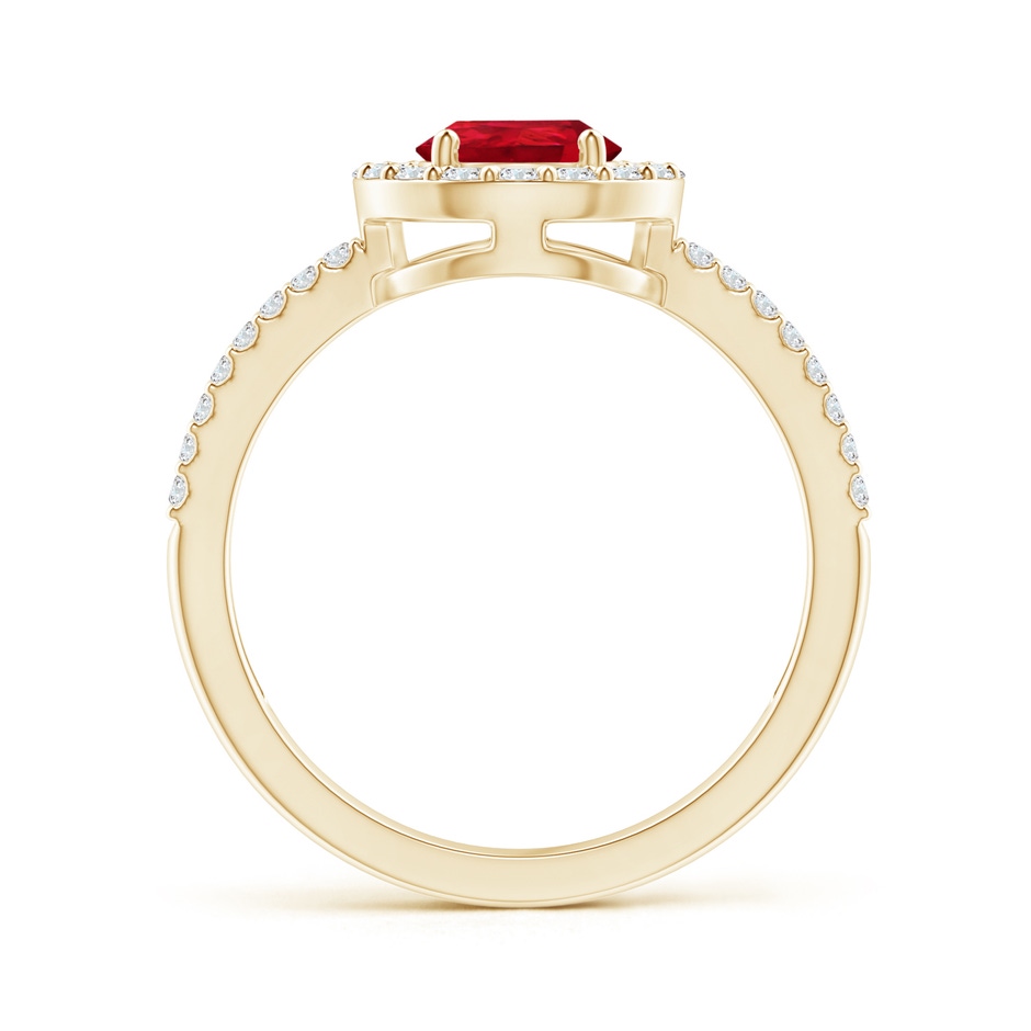 8x6mm AAA Pear Ruby and Diamond Halo Split Shank Ring in Yellow Gold side 199
