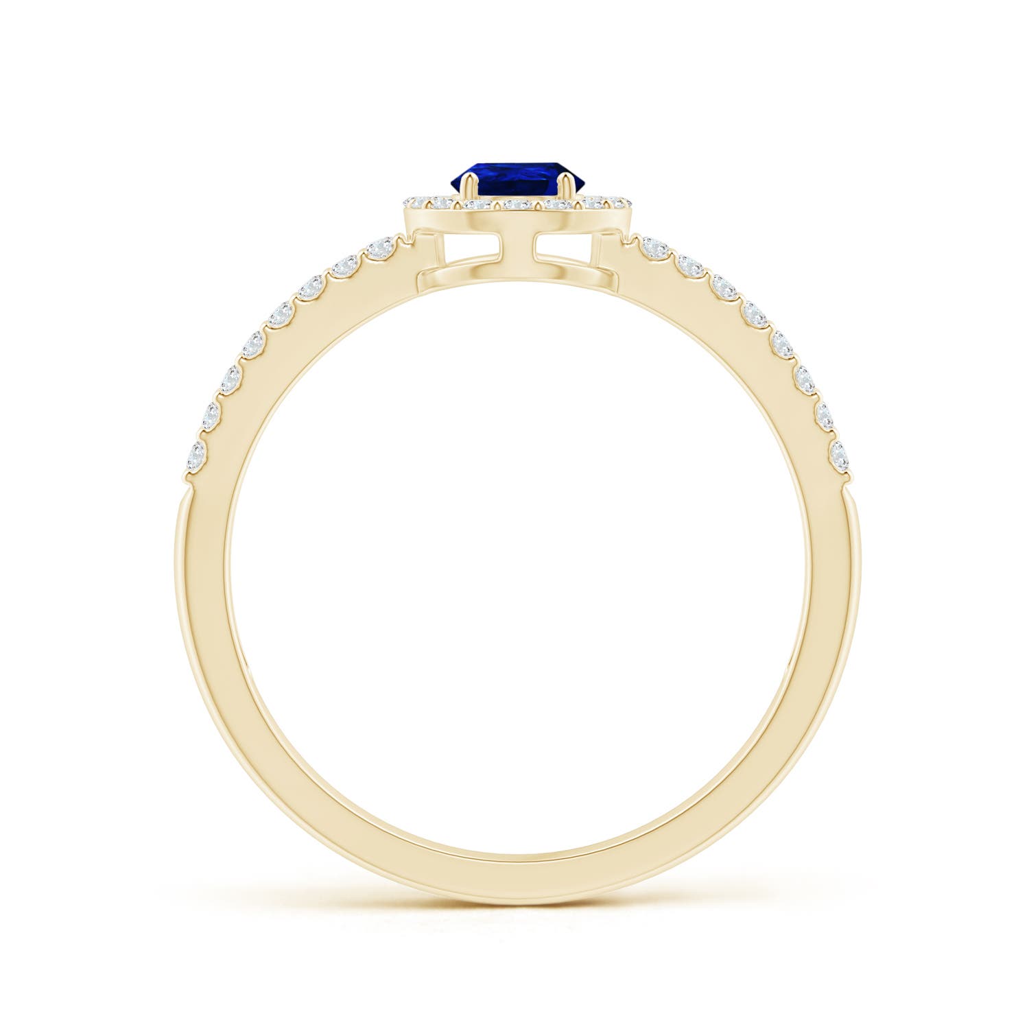 6x4mm AAAA Pear Blue Sapphire and Diamond Halo Split Shank Ring in Yellow Gold - side 3