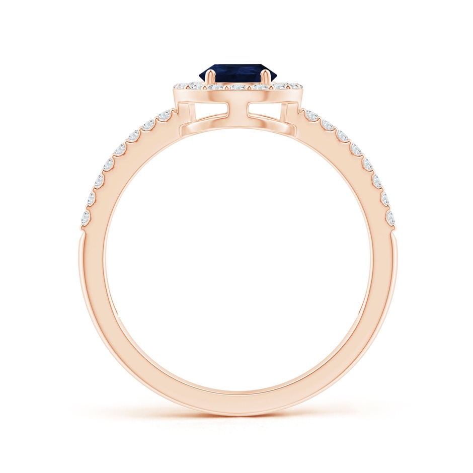 7x5mm A Pear Blue Sapphire and Diamond Halo Split Shank Ring in Rose Gold side 199