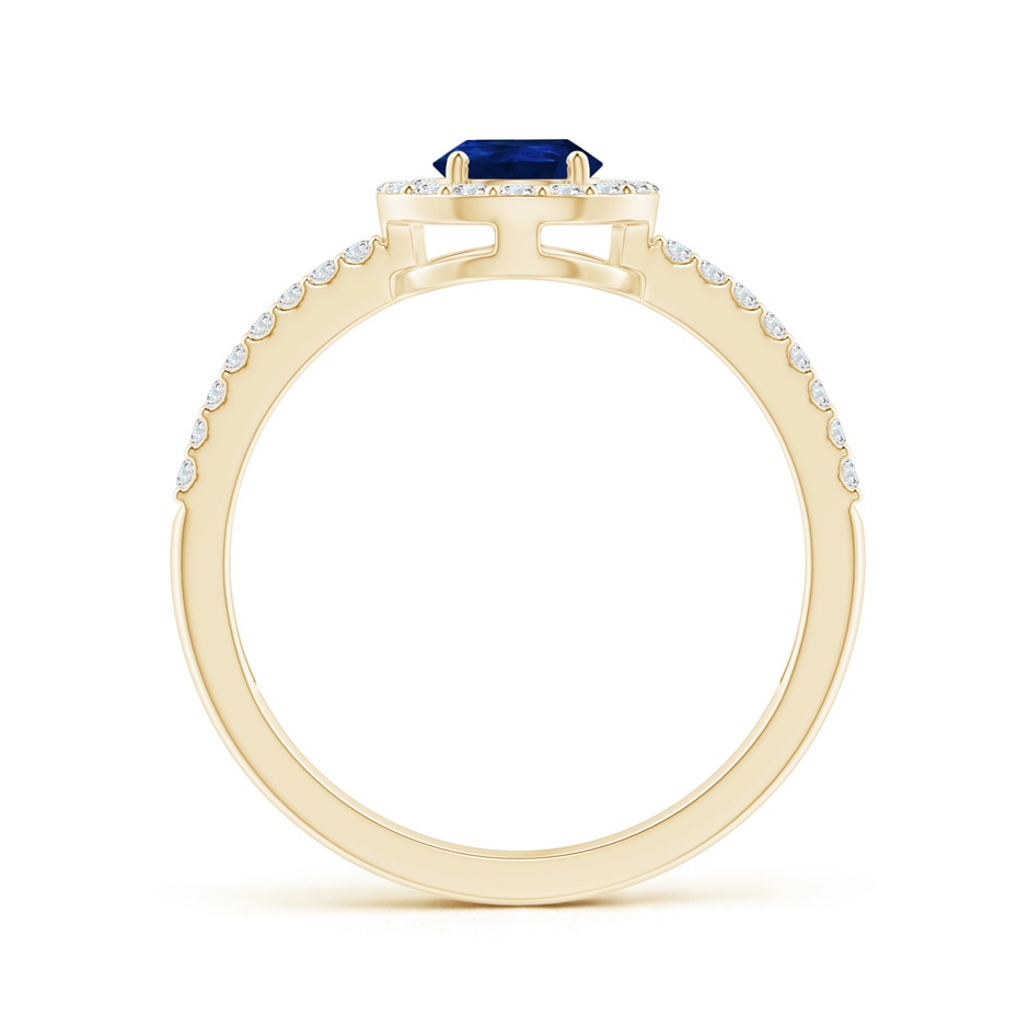 7x5mm AA Pear Blue Sapphire and Diamond Halo Split Shank Ring in Yellow Gold side 199