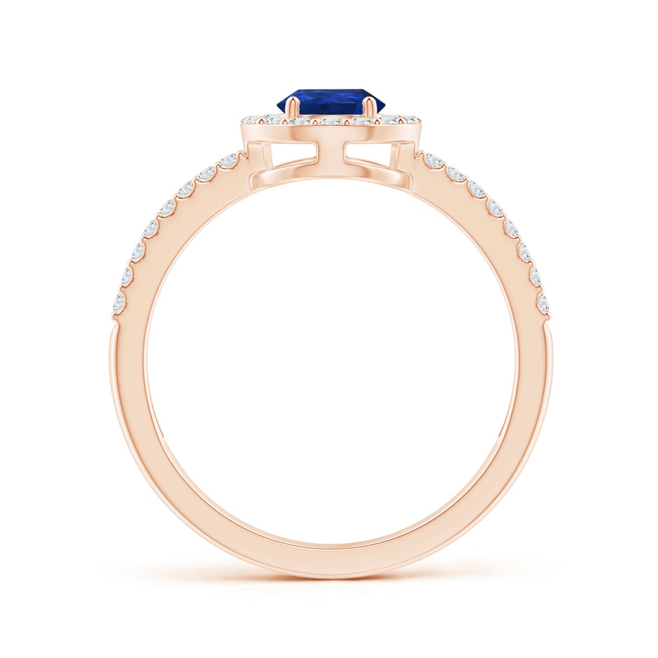 7x5mm AAA Pear Blue Sapphire and Diamond Halo Split Shank Ring in Rose Gold side 199