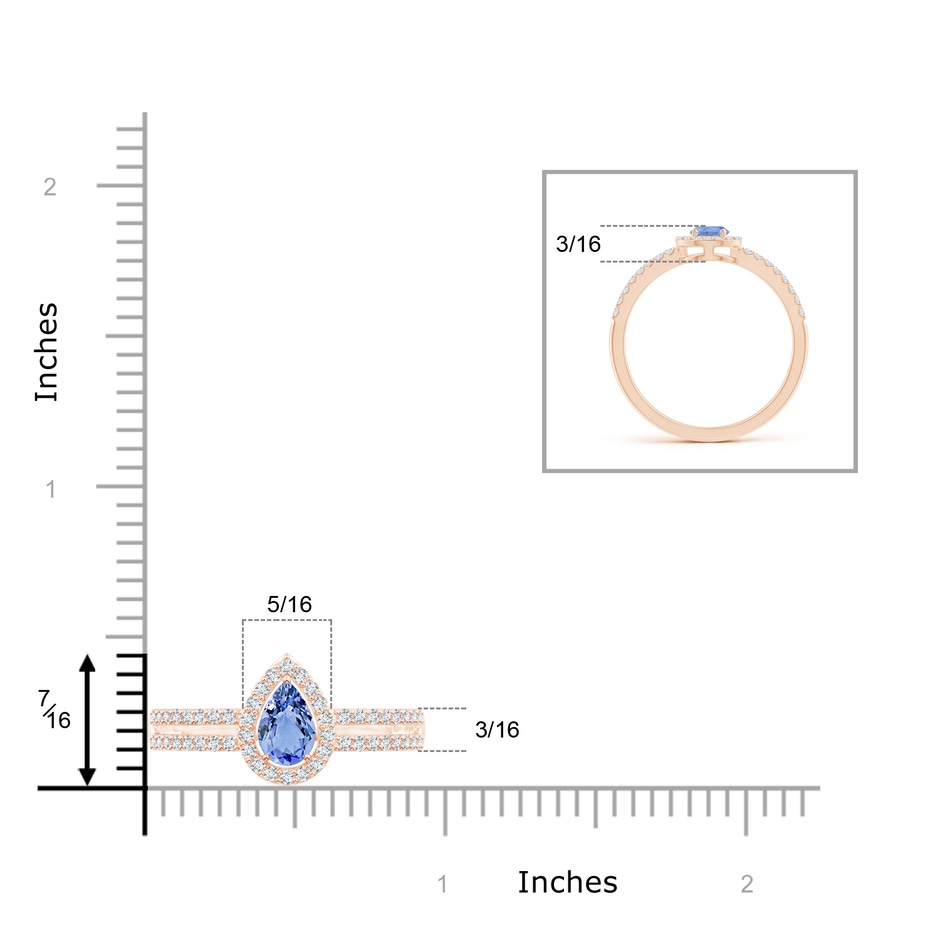 6x4mm A Pear Tanzanite and Diamond Halo Split Shank Ring in 9K Rose Gold product image