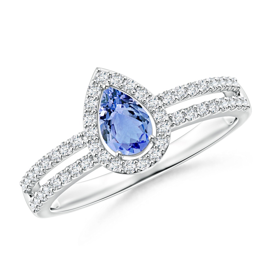 6x4mm A Pear Tanzanite and Diamond Halo Split Shank Ring in P950 Platinum 