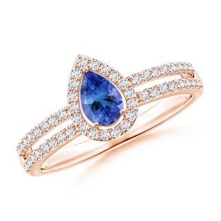 6x4mm AA Pear Tanzanite and Diamond Halo Split Shank Ring in 9K Rose Gold