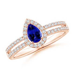 6x4mm AAAA Pear Tanzanite and Diamond Halo Split Shank Ring in 9K Rose Gold