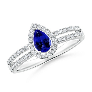 6x4mm AAAA Pear Tanzanite and Diamond Halo Split Shank Ring in White Gold