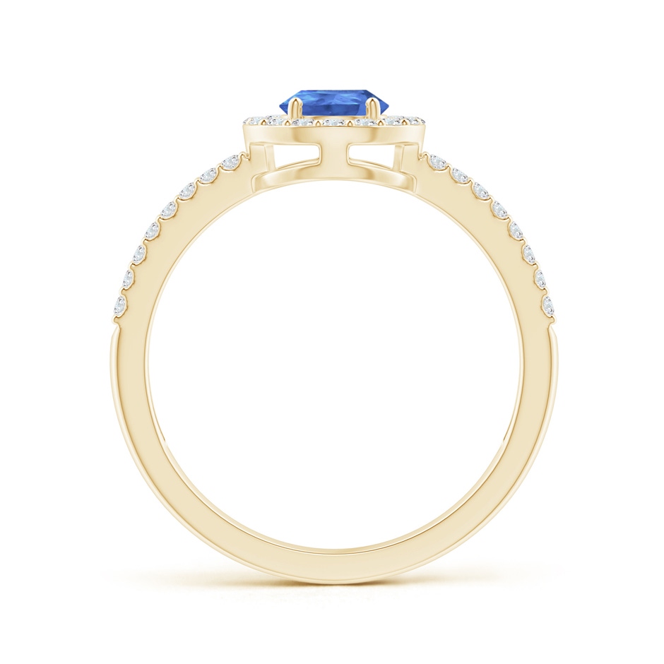 7x5mm AA Pear Tanzanite and Diamond Halo Split Shank Ring in Yellow Gold product image
