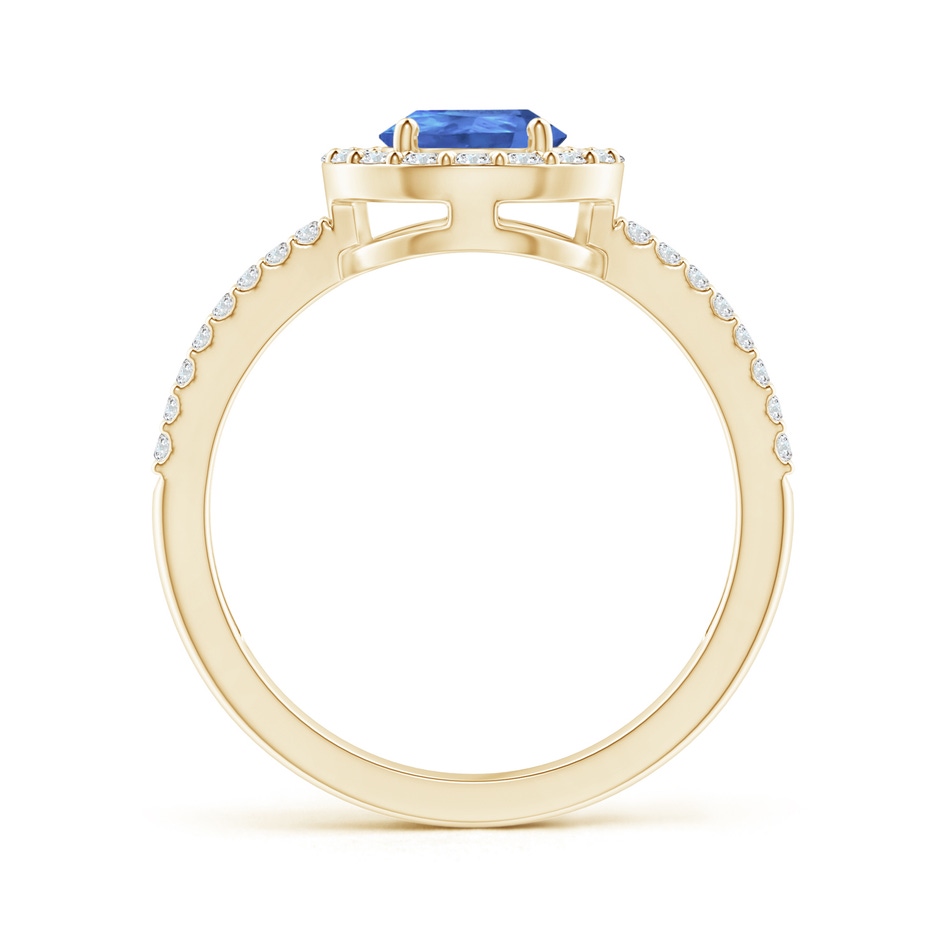 8x6mm AA Pear Tanzanite and Diamond Halo Split Shank Ring in Yellow Gold product image