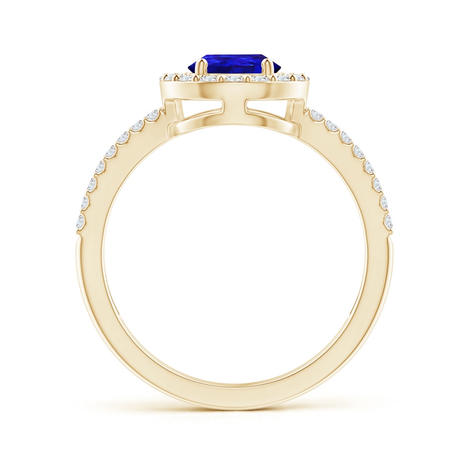 8x6mm AAAA Pear Tanzanite and Diamond Halo Split Shank Ring in Yellow Gold product image