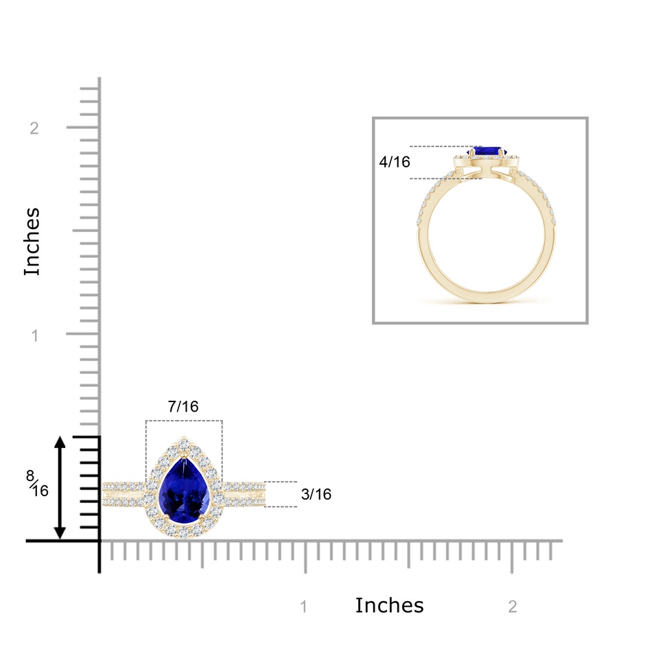 8x6mm AAAA Pear Tanzanite and Diamond Halo Split Shank Ring in Yellow Gold product image
