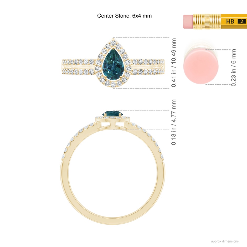 6x4mm AAA Pear Teal Montana Sapphire and Diamond Halo Split Shank Ring in Yellow Gold product image