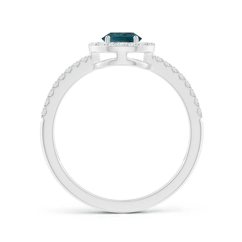 7x5mm AAA Pear Teal Montana Sapphire and Diamond Halo Split Shank Ring in White Gold Product Image