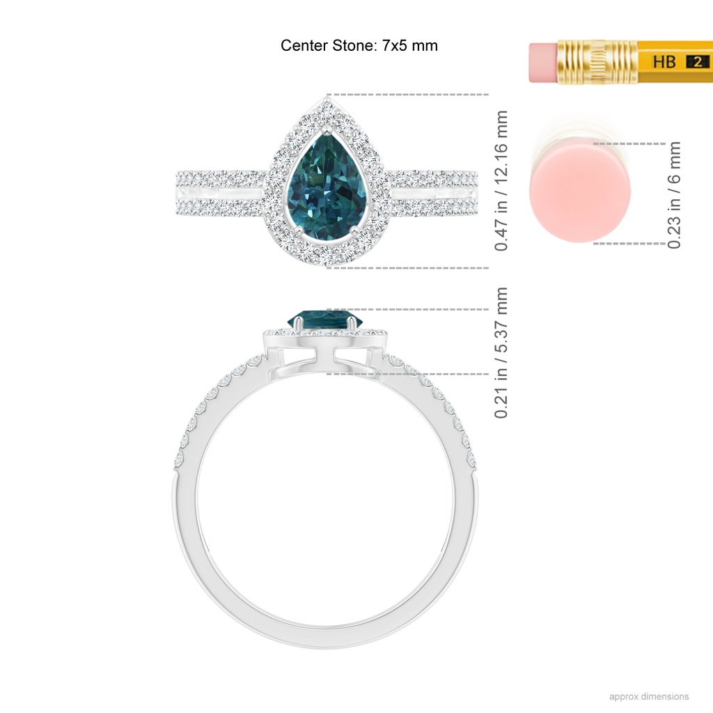 7x5mm AAA Pear Teal Montana Sapphire and Diamond Halo Split Shank Ring in White Gold Product Image