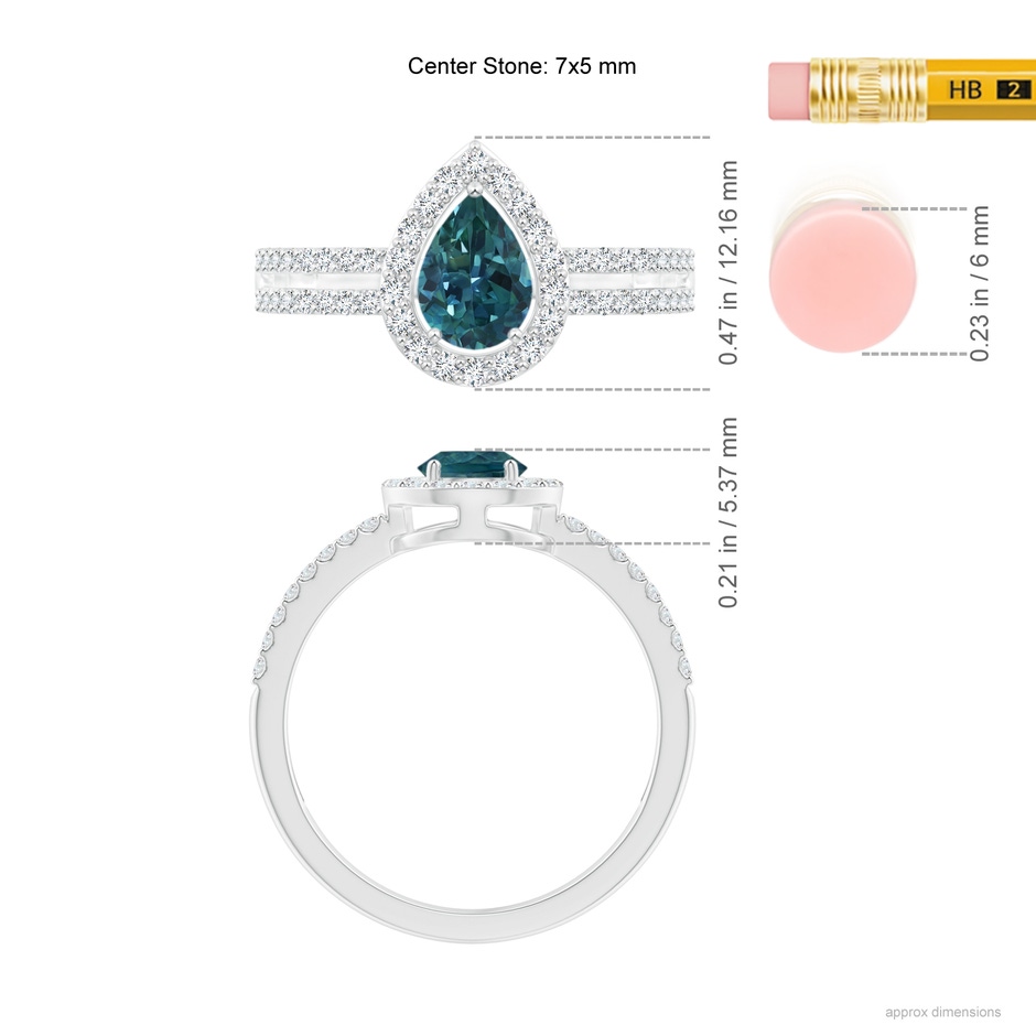 7x5mm AAA Pear Teal Montana Sapphire and Diamond Halo Split Shank Ring in White Gold product image