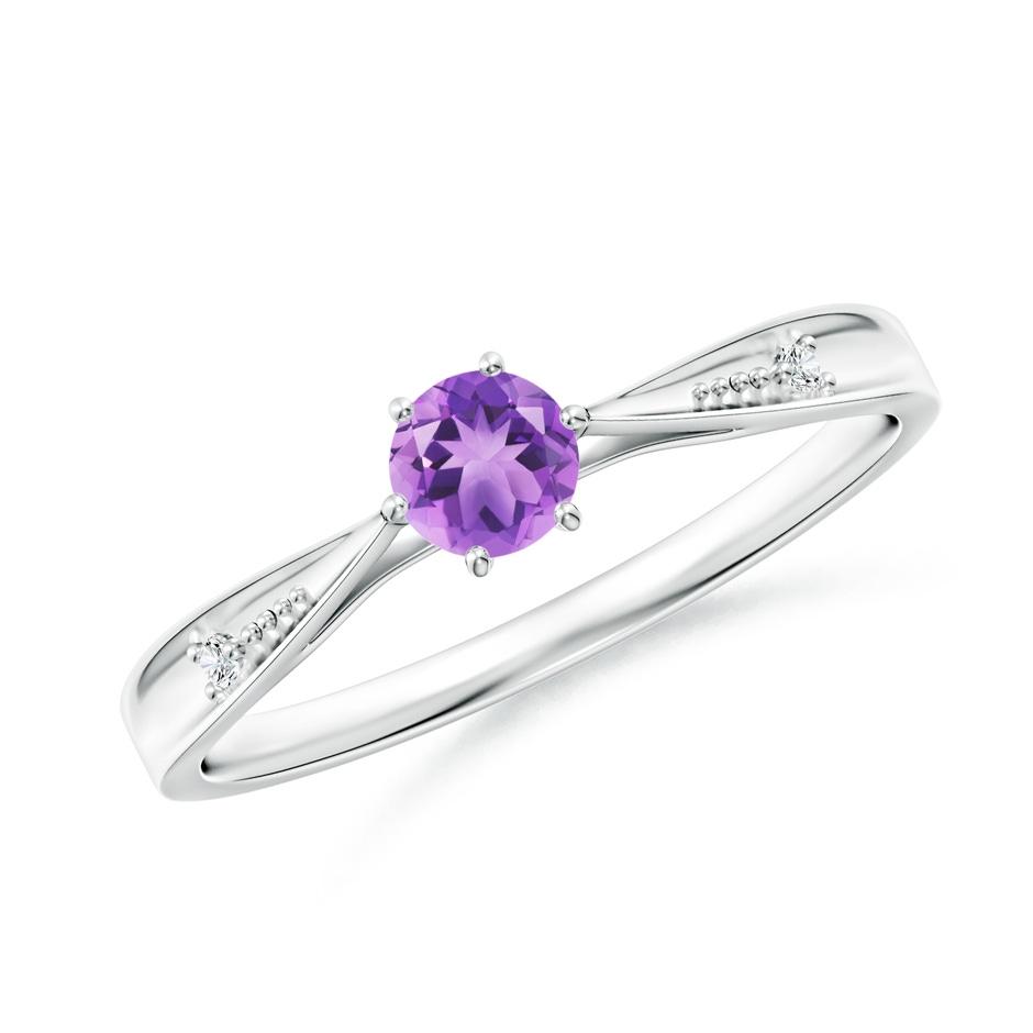 4mm A Tapered Shank Amethyst Solitaire Ring with Diamonds in P950 Platinum 