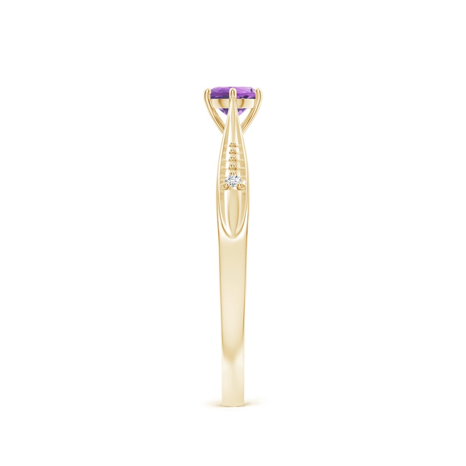4mm A Tapered Shank Amethyst Solitaire Ring with Diamonds in Yellow Gold side-2