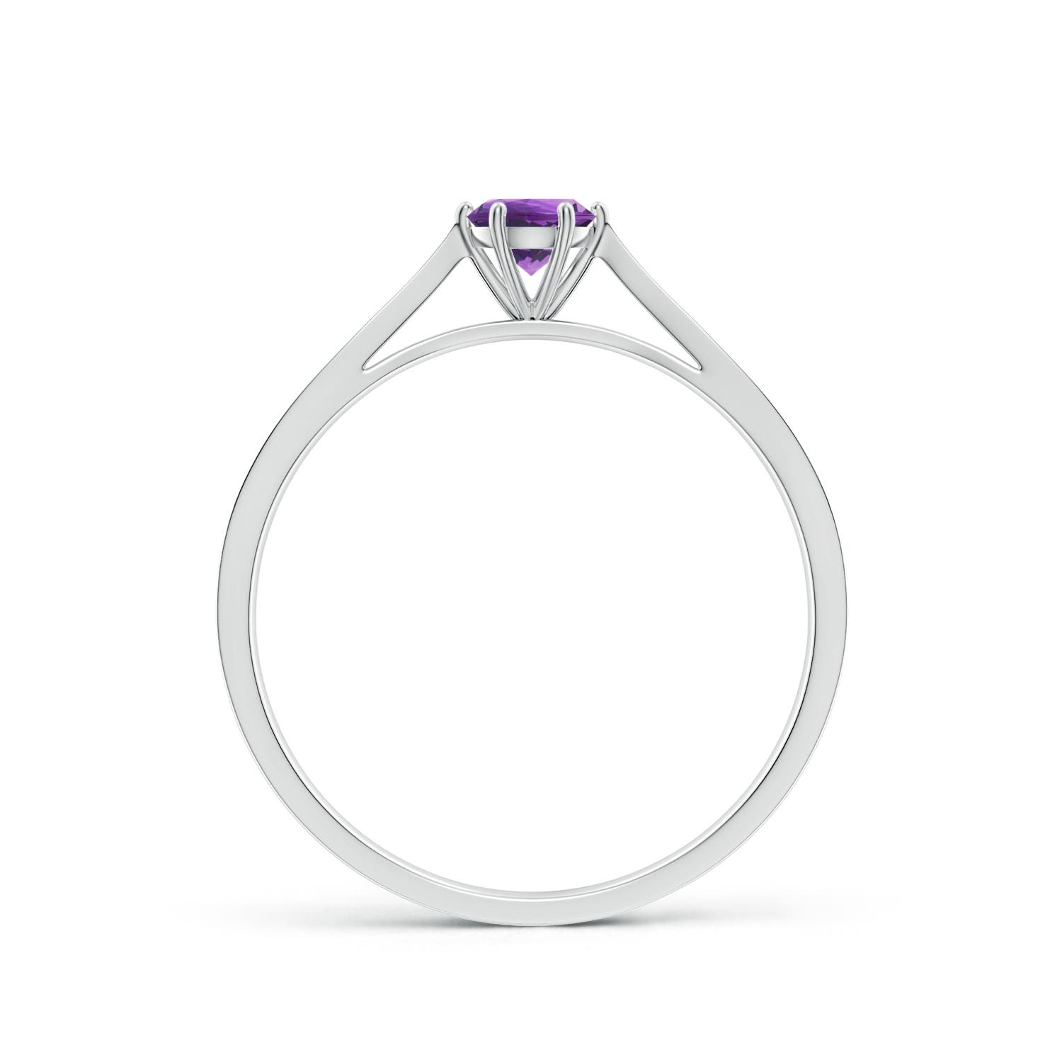 4mm AAA Tapered Shank Amethyst Solitaire Ring with Diamonds in P950 Platinum - side 2