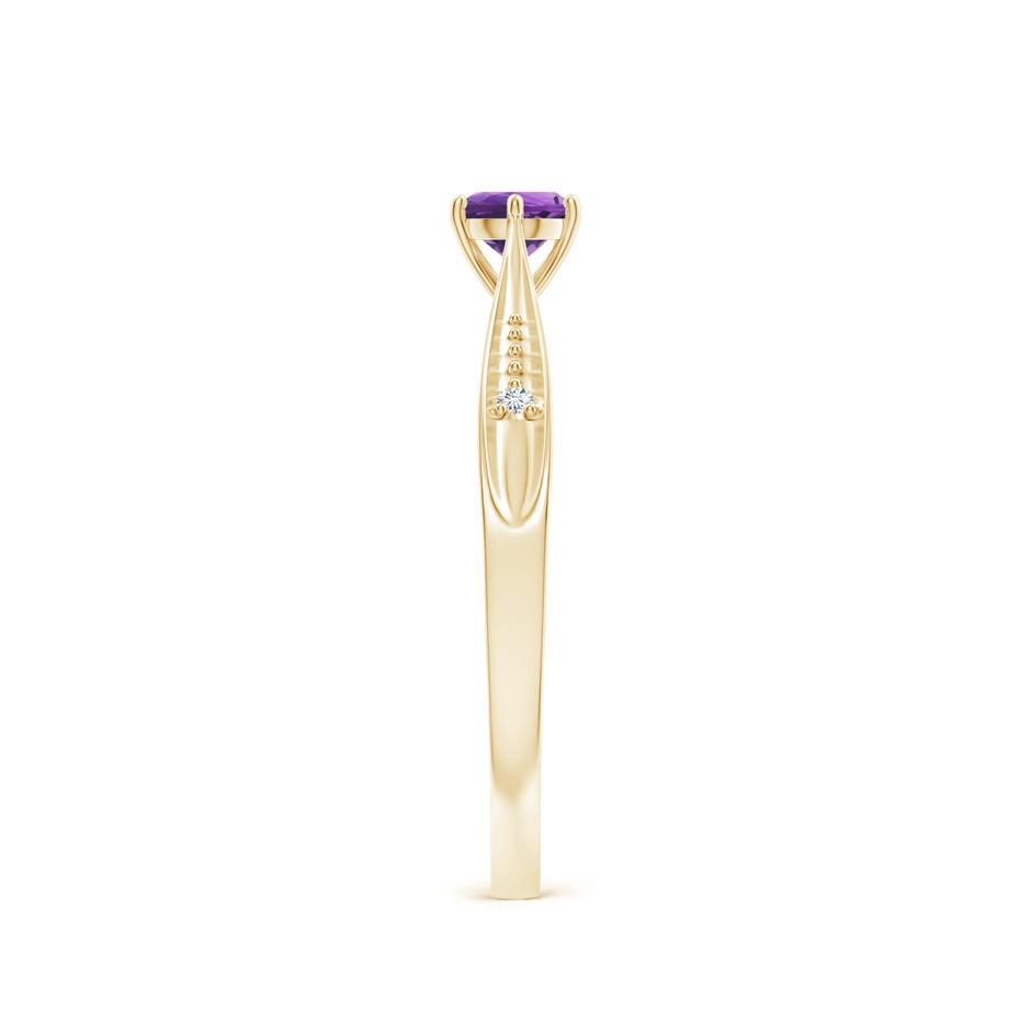4mm AAA Tapered Shank Amethyst Solitaire Ring with Diamonds in Yellow Gold side-2