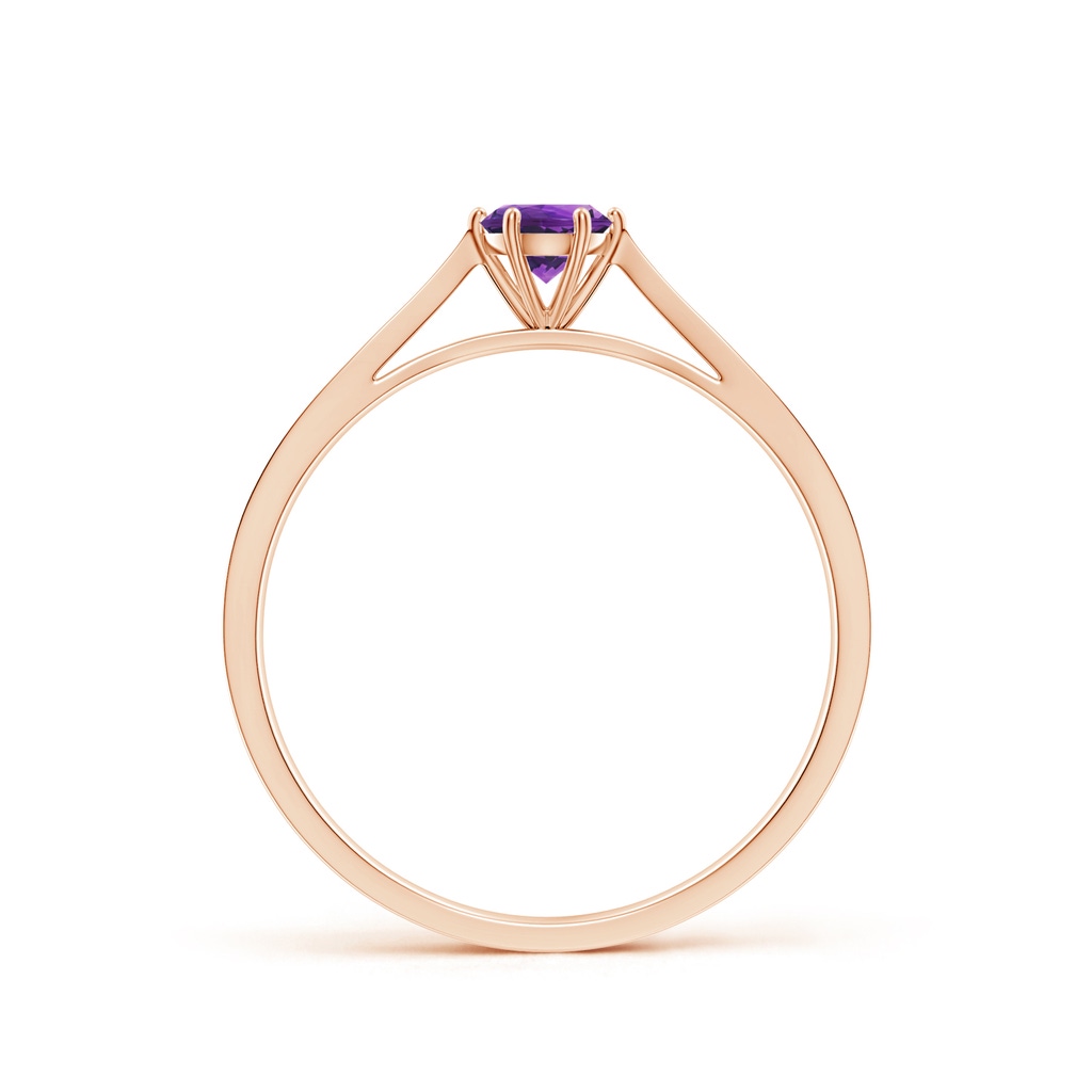 4mm AAAA Tapered Shank Amethyst Solitaire Ring with Diamonds in 9K Rose Gold Product Image