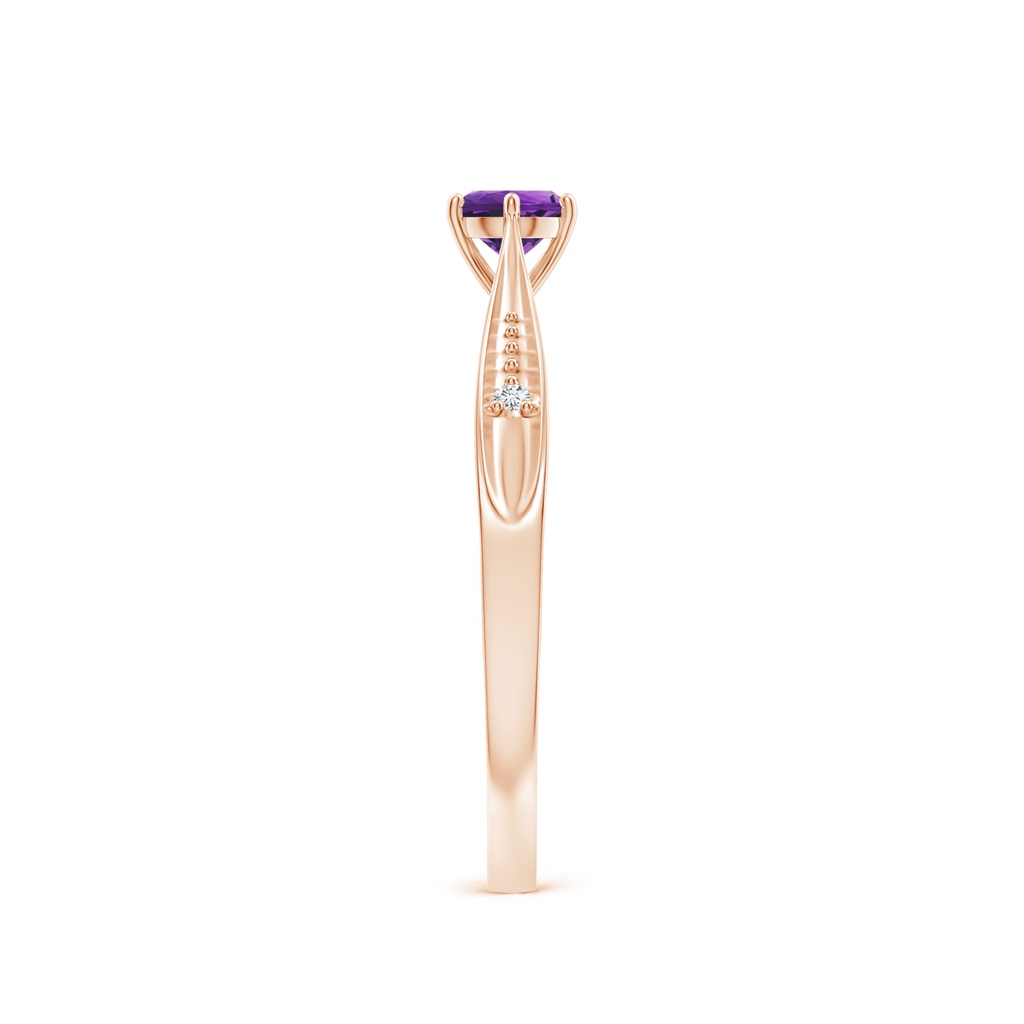 4mm AAAA Tapered Shank Amethyst Solitaire Ring with Diamonds in 9K Rose Gold Product Image