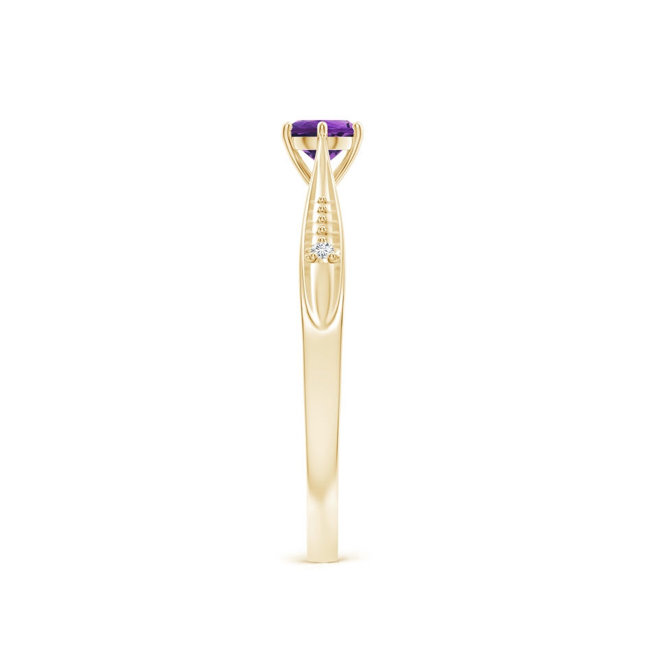 4mm AAAA Tapered Shank Amethyst Solitaire Ring with Diamonds in Yellow Gold side-2
